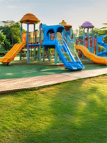 Firefly residential kids play area park with greenery and garden around. 11121